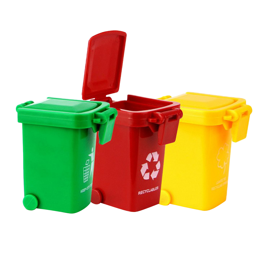 Kids Toys Yellow - 3x Kids Mini Trash Cans Recycling
